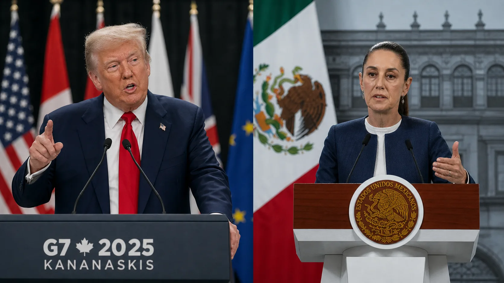 Trump arremete contra Sheinbaum en el G7 y amenaza con boicotear el futuro del T-MEC