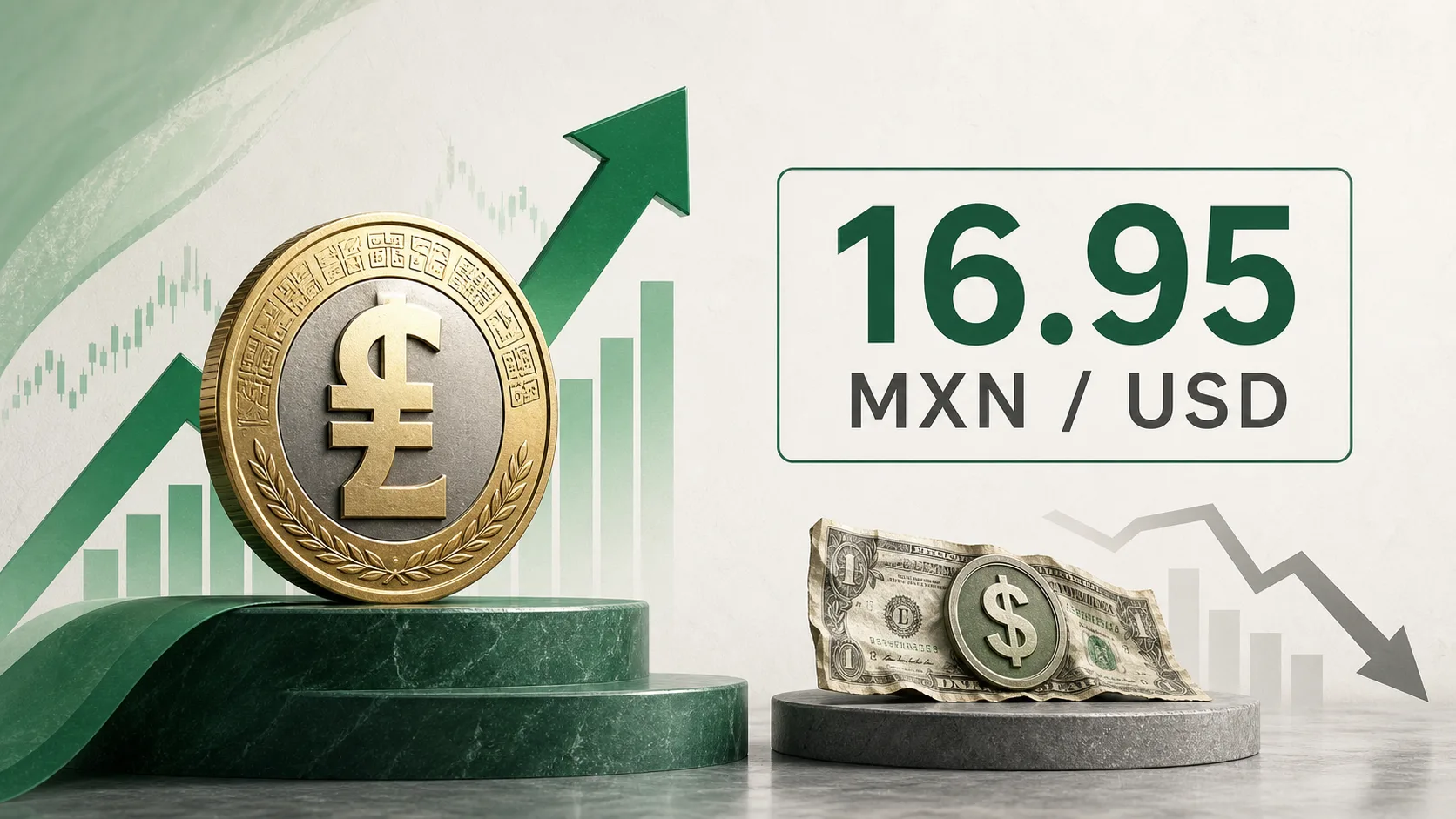 El peso baja de las 17 unidades por dólar por primera vez desde 2024